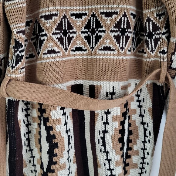 Vintage Southwestern Aztec Knit Cardigan • Belted Shawl Collar Jacket - Picture 7 of 7